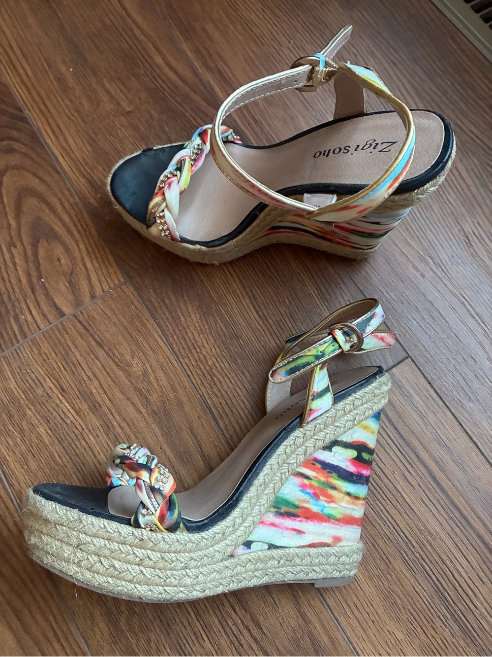 Zigi Soho Multicolor Braided Espadrille Wedge Sandals